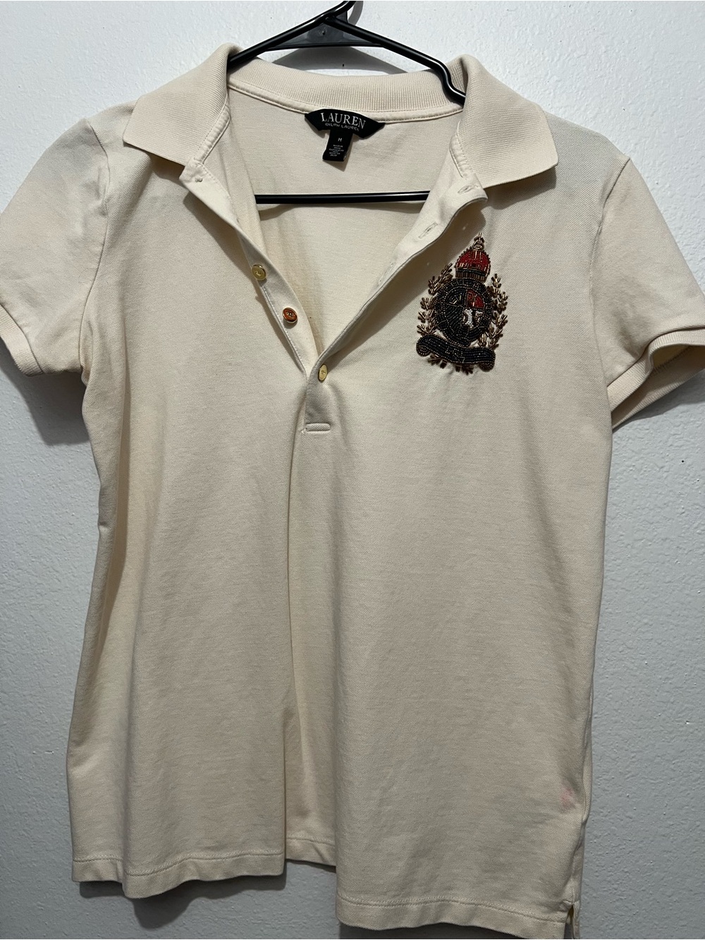 Lauren Ralph Lauren Cream Short Sleeve Polo with Embroidered Crest